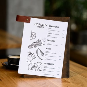 Cardápio, Suporte para Cardápio com Gravação, Capa de Cardápio Personalizada, Pasta de Prancheta, Cardápio de Cafeteria, Capa de Cardápio de Madeira, Pasta de Cardápio