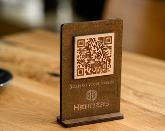 Plywood QR Code Payment Sign: Engraved Logo Menu Display