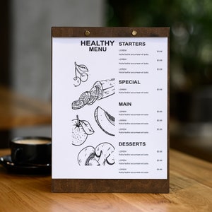 Tablica menu, okładka menu restauracji, menu drinków barowych, menu kawiarni, spersonalizowana tablica menu, drewniany uchwyt na menu, rękawy na menu, spersonalizowana okładka menu