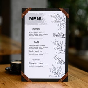 Menükarte mit Eckbefestigungen, Restaurant-Speisekarte, Menü-Abdeckung, Menükartenhalter, Abendkarte, Zwischenablage