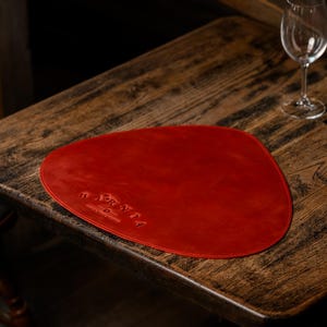 Embossed Leather Placemat: Oval Dining Table Mat, Personalized