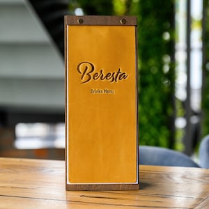 Custom Logo Menu Board: Wooden Restaurant Menu with Leather Cover