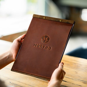 Tableau de menu avec revêtement en cuir, support de menu personnalisé adapté aux feuilles de format A4/US, support de menu personnalisé, presse-papiers pour menu de boissons