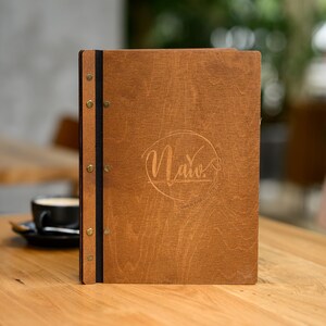 Portamenús de madera, funda personalizable para menú de restaurante, funda de cuero para menú de cócteles, tarjetero para menú, folio para menú de bebidas, carpeta para menú