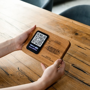Oaken Scan to Pay Sign: Engraved QR Code Menu Display