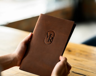 Leather Restaurant Menu Сover Custom Logo, Elastic Band