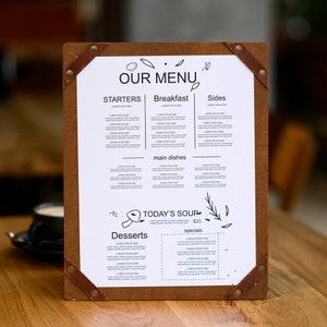 Capa de cardápio, cardápio de cafeteria, cardápio de madeira, cardápio de bebidas de bar, pasta de cardápio, suporte para cardápio de café, suporte para cardápio gravado, capa de cardápio A5 A4