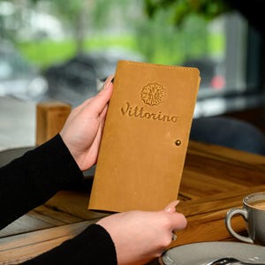 Leather Server Book with Custom Logo, Guest Check Book for Restaurants, Bill Holder with Button Closure, Cute Waiter Accessory