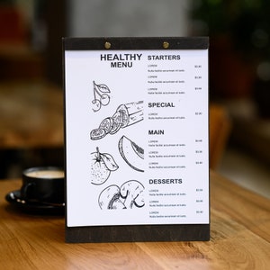Quadro de cardápio, suporte para cardápio, capa para cardápio, pasta para cardápio personalizável, cardápio de cafeteria, cardápio de coquetéis, pasta para capa de cardápio, suporte para cardápio minimalista