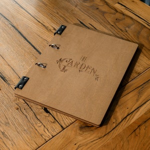 Couverture de menu avec reliure à anneaux, tableau de menu personnalisé, couverture de menu avec gravure du logo pour changer les feuilles, couverture de livre de menu en bois