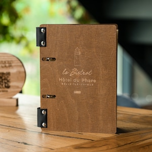 Carpeta de menú de madera con anillas, tablero de menú personalizable, cubierta de menú con grabado de logotipo, cubierta de menú de bebidas de bar de cafetería