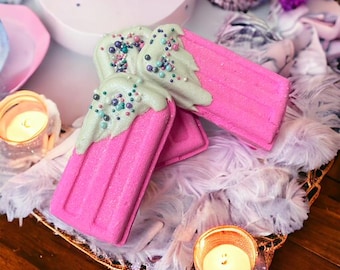 Pink Popsicle Prize Bath Bomb | Large Handmade Bath Fizzy |  Foaming Artisan Bath Bomb | Moisturizing Bath Soak | Aromatherapy Gift For Her