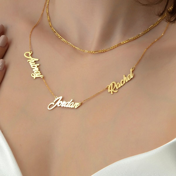 3 Name Necklace Gold 14k, Custom Multi Name Necklace, Family Name Necklace, Kids Name Necklace, 3 Names Necklace, Christmas Gifts for Mom