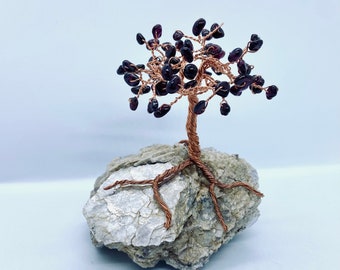 Garnet chip tree on Lepidolite/Clevelandite