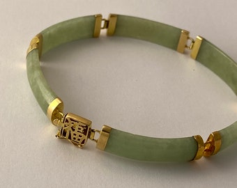 Green Jade 14k Link Bracelet 7”