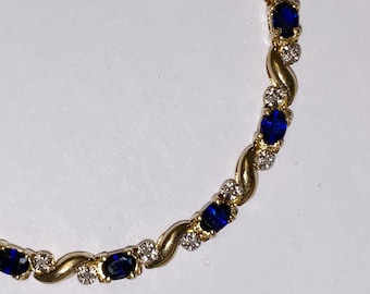 ESTATE - 7” Sapphire and Diamond 10k Gold Bracelet