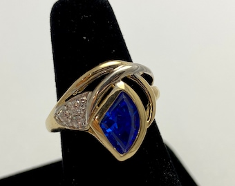 ESTATE - Sapphire CZ Yellow & White Gold Ring Size 7