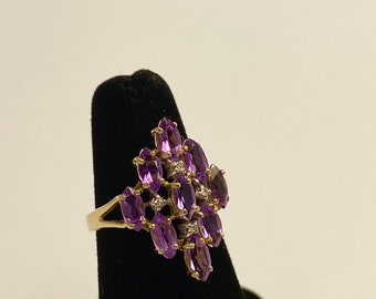 ESTATE - 10k Amethyst Diamond Moissanite Size 6.25