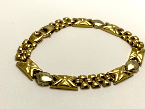 ESTATE - 7” 14k Gold Link Bracelet 8mm Wide Brace… - image 1