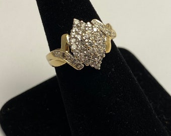 14k Gold Diamond and Moissanite Cluster Ring - Size 6.75