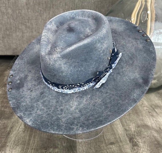 Wide Brim Hat - Custom Dyed Denim - 58cm - Available to Ship  display picture 3