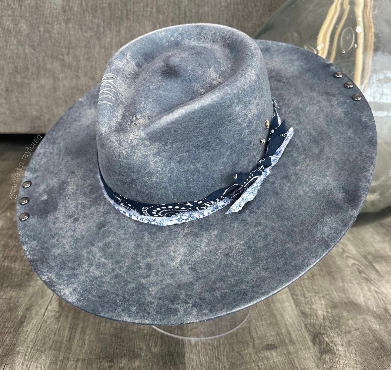 Wide Brim Hat - Custom Dyed Denim - 58cm - Available to Ship  display picture 1