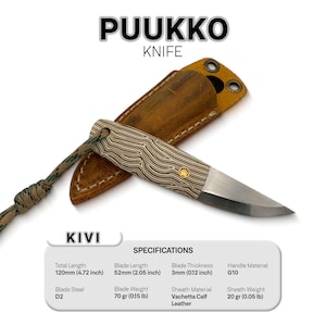 Kivi - Traditional Finnish Puukko Knife with G10 Handle - Leather Sheath – Stainless Steel Outdoor Blade for Hunting, Bushcraft