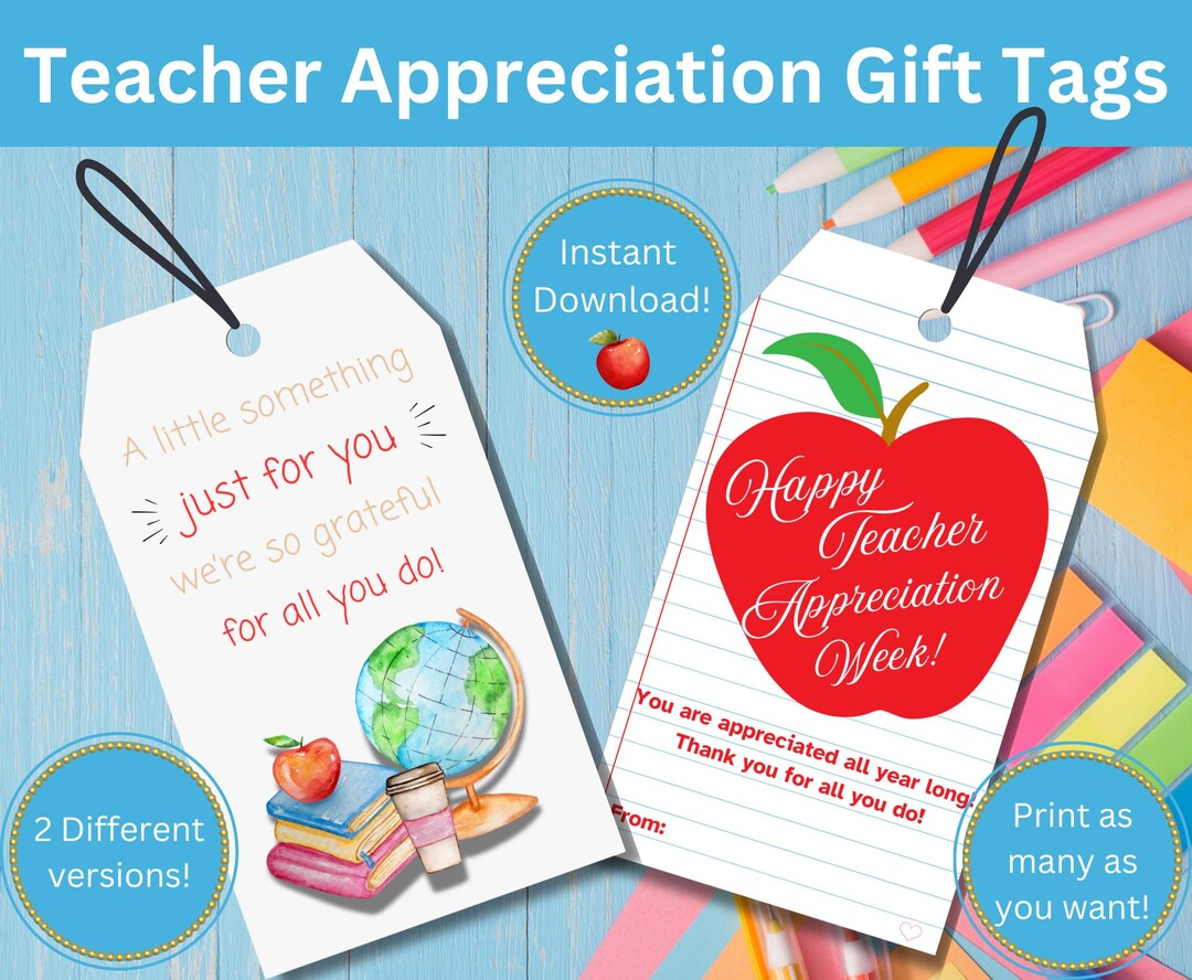 Teacher Appreciation Week Gift Tag PRINTABLE Teacher Thank You Card ...