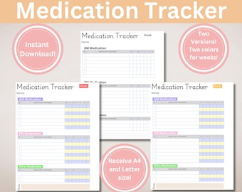 Editable Medication Schedule | Printable Easy Medicine Chart | Weekly Medication Log, Supplement Tracker, Pills, Medicine List | Digital PDF