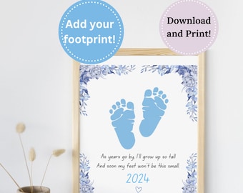 Adorable Newborn Blue Baby Footprint Art, Baby&#39;s First Footprint Keepsake, Baby&#39;s First Footprint, Art, Newborn, Blue Baby Footprint