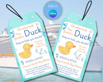 Editable Cruising Duck Tags, Printable Tags for Cruise Ship Ducks, DIY Custom Rubber Duck Card, You&#39;ve Been Ducked Kids Game Printable
