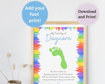 First Day of School Footprint Art, Back to School, Memorable First Day of Daycare Keepsake Footprint Art Craft, Child Kids Teacher