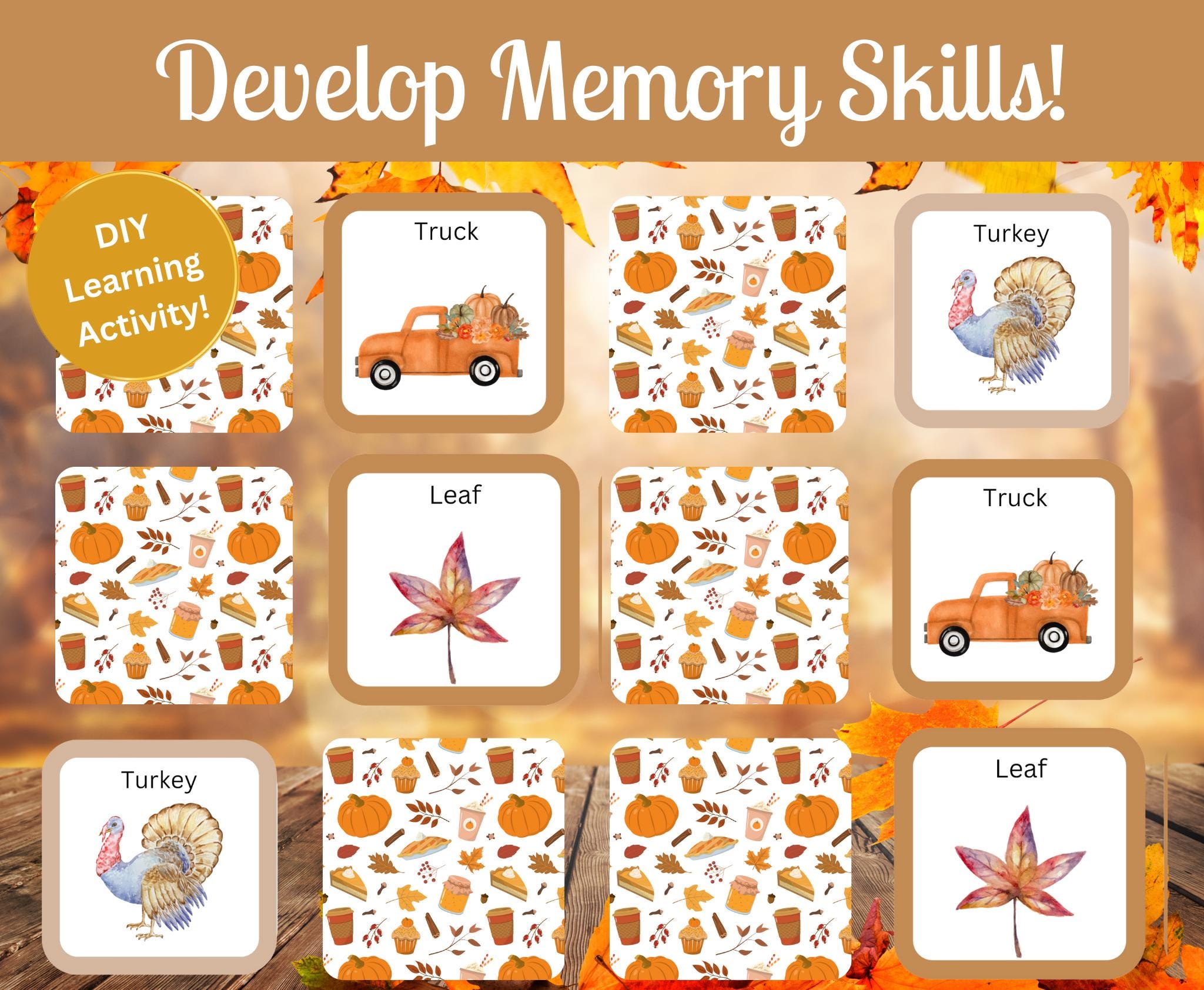 Thanksgiving Memory Game: Printable Toddler Preschool Matching Activity ...