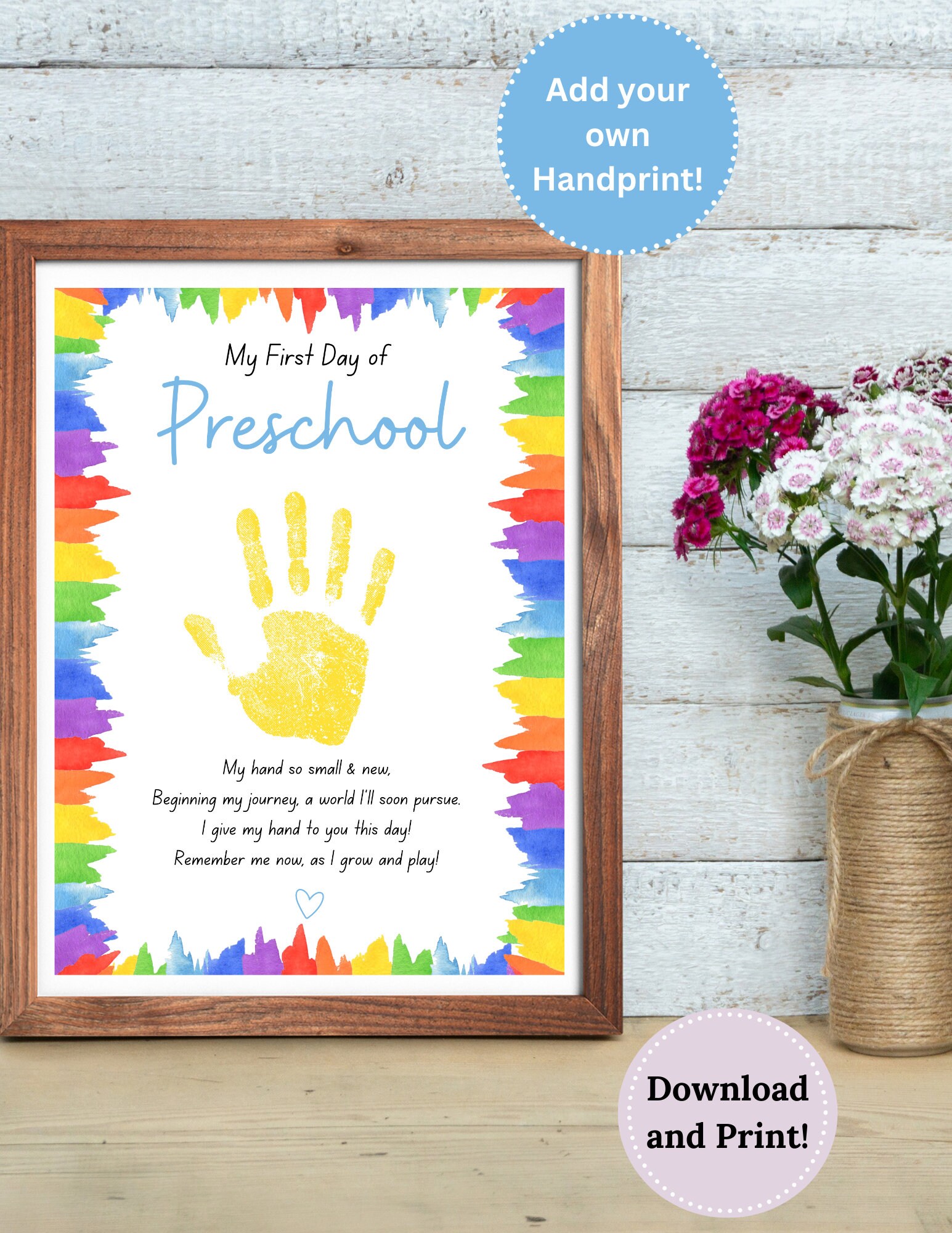 First Day of School Handprint Art, Back to School, Memorable First Day of Preschool Keepsake Handprint Art Craft, Child Kids Teacher