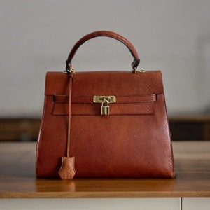 Vintage brown leather bag Kelly 32 Style