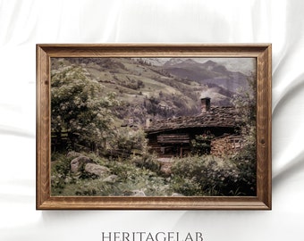 Vintage Village Painting on Museum-Grade Paper, Landscape Wall Art, LS184 [Serene Settlement]