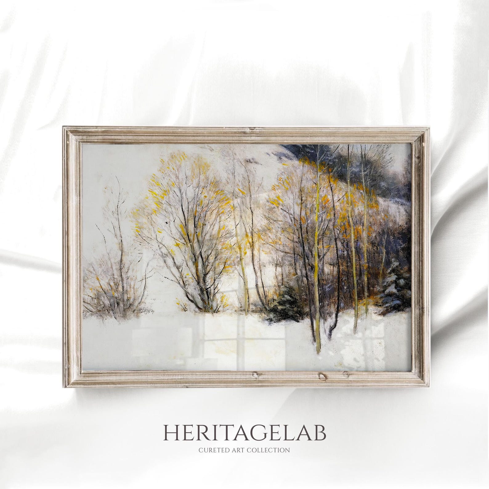 Vintage Winter Landscape Painting Large Wall Art Retro Forest Pasture