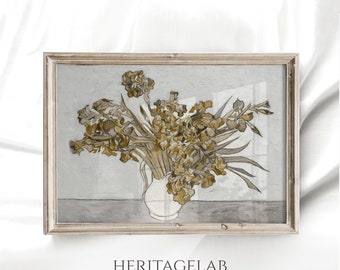 Vintage Vincent Van Gogh Irises Oil Painting Print, Vase Still Life Floral Art, Mailed Art Print, SL62 [Glowing Bouquets]