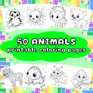Libro da colorare animali per bambini | Divertenti disegni con immagini facili da colorare per bambini | Download digitale, scuola materna