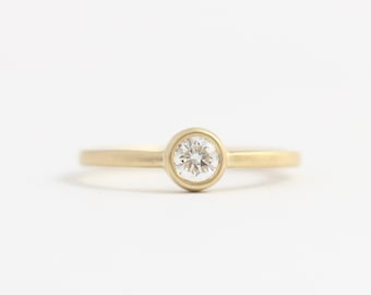 Diamond Engagement Ring, Ethically made .5ct diamond and yellow gold bezel set engagement ring.