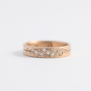 Botanical Yellow Gold Wedding Ring made with Ethical Gold and Recycled Heirloom Diamonds