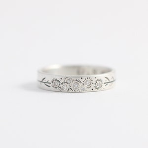 Botanical White Gold Wedding Ring made with Ethical Gold and Recycled Heirloom Diamonds