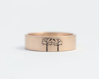 Unique Wedding Band//Unique Engagement Ring//Love Birds Ring//Birds in Trees Ring//Mens or Womens Wedding Ring//Size 6 Ring// Rose Gold Ring