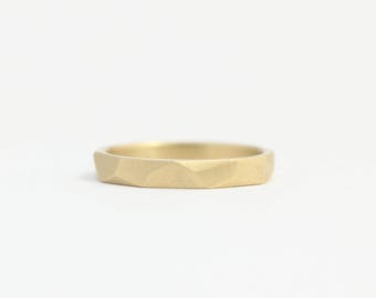 Faceted Wedding Band in Ethical Yellow Gold with Asymmetrical Facets 3mm