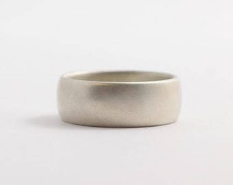 Wedding Band Engagement Ring Matte Gold White Gold Eco Friendly 8mm 14ct Ethical White Beach Gold Rounded