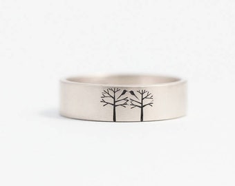 Unique Wedding Band//Unique Engagement Ring//Love Birds Ring//Birds in Trees Ring//Mens or Womens Wedding Ring//Size 6 Ring//W