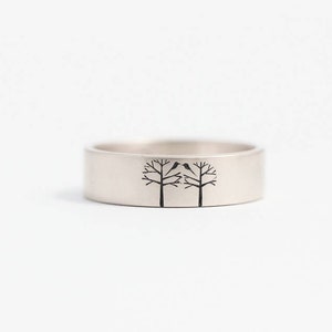 Unique Wedding Band//Unique Engagement Ring//Love Birds Ring//Birds in Trees Ring//Mens or Womens Wedding Ring//Size 6 Ring//W image 1