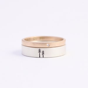 Diamond Engagement Ring and Wedding Band Set in 9ct rose gold 2mm with a conflict free diamond and sterling silver 5mm