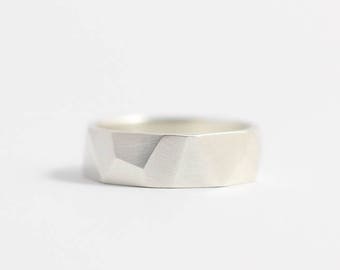 Faceted Wedding Band in Recycled Sterling Silver with Asymmetrical Facets 4mm