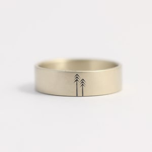 Wedding Ring, Engagement Ring or Wedding Band Men's, Women's Matte Gold Woodland Wedding 14ct white gold 7mm wide Size 6 Ring